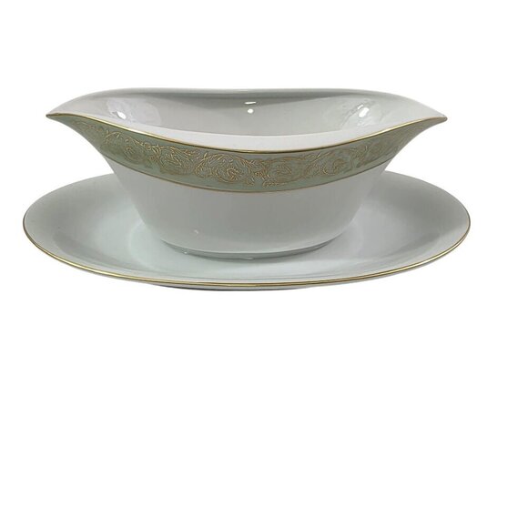 Yamaka Japan Fine China Renaissance Gravy Boat with Attached Under Plate - Picture 8 of 17